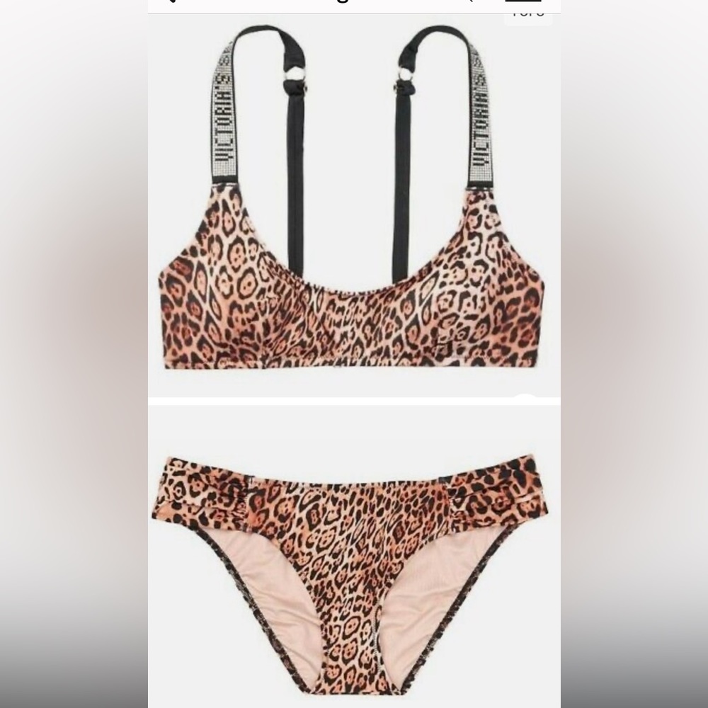 Victoria Secret Leopard 🐆 print Bling top and rushed bottom BIKINI